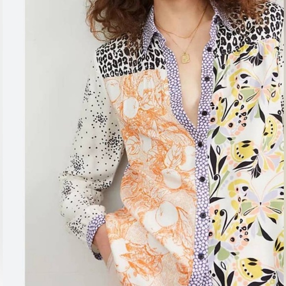 Anthropologie La Paz Contrast Button Up Blouse by Maeve - Picture 1 of 6